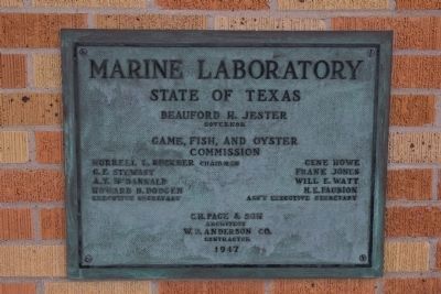 Marine Laboratory Dedication Plaque seen next to the door image. Click for full size.