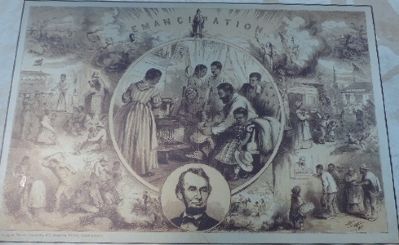 Close-up of Thomas Nast's Emancipation carving, c. 1865 image. Click for full size.