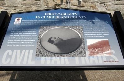 First Casuality In Cumberland County Marker. Click for full size. First Casuality In Cumberland County Marker image. Click for full size.