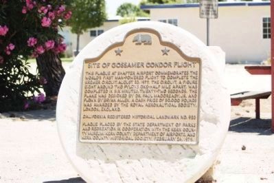 Site of Gossamer Condor Flight Marker. Click for full size. Site of Gossamer Condor Flight Marker image. Click for full size.