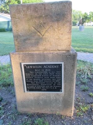 Lewiston Academy Marker and Cornerstone image. Click for full size.