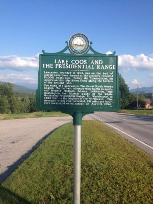 Lake Coos and the Presidential Range Marker. Click for full size. Lake Coos and the Presidential Range Marker image. Click for full size.