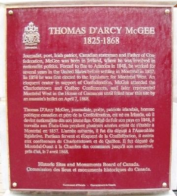 Thomas D'Arcy McGee Marker. Click for full size. Thomas D'Arcy McGee Marker image. Click for full size.