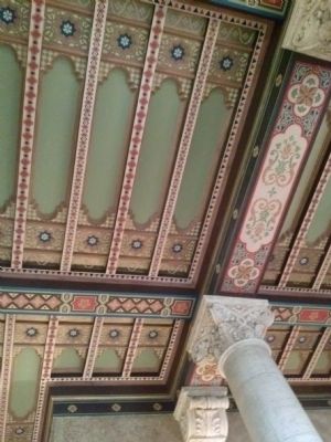 Hand-painted frescos on lobby ceiling. Click for full size. Hand-painted frescos on lobby ceiling image. Click for full size.