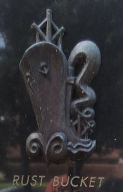 "Rust Bucket" - Close-up of the monument's Liberty Ship motif image. Click for full size.