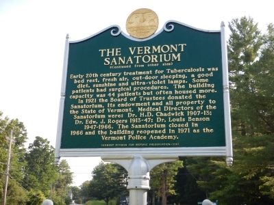 The Vermont Sanatorium Marker. Click for full size. The Vermont Sanatorium Marker image. Click for full size.