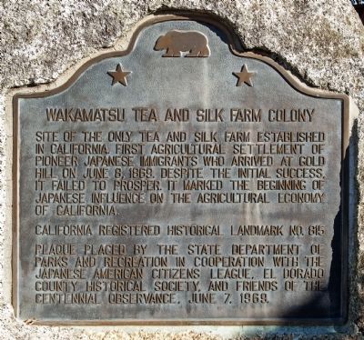 Wakamatsu Tea and Silk Farm Colony Marker. Click for full size. Wakamatsu Tea and Silk Farm Colony Marker image. Click for full size.