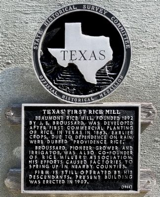 Texas' First Rice Mill Marker image. Click for full size.