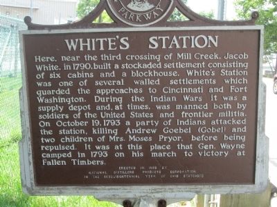 White's Station Marker, same on both sides, south is weathered badly. Click for full size. White's Station Marker, same on both sides, south is weathered badly image. Click for full size.