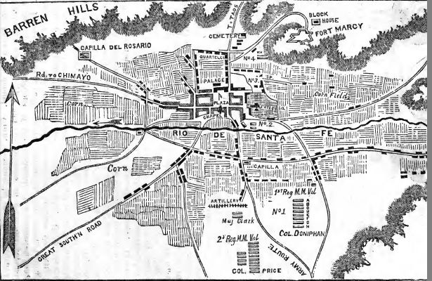 Map from the 1847 Book <i>Doniphan�s Expedition</i> By J. T. Hughes image. Click for full size.