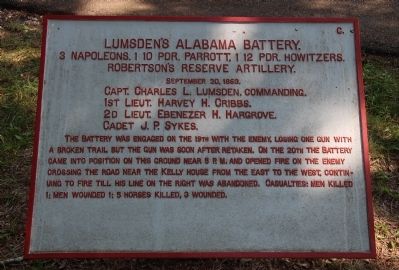 Lumsden's Alabama Battery Marker. Click for full size. Lumsden's Alabama Battery Marker image. Click for full size.