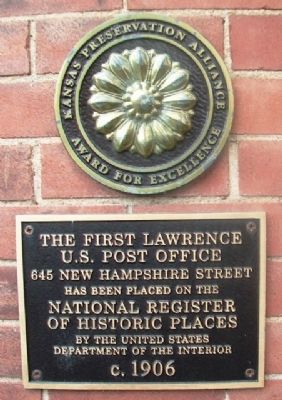 The First Lawrence U.S. Post Office Marker. Click for full size. The First Lawrence U.S. Post Office Marker image. Click for full size.