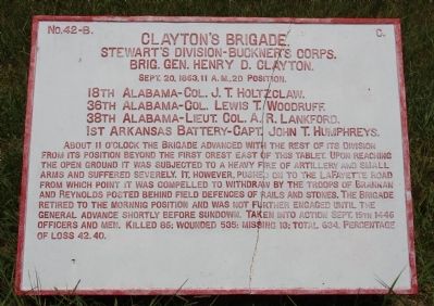 Clayton's Brigade Marker. Click for full size. Clayton's Brigade Marker image. Click for full size.