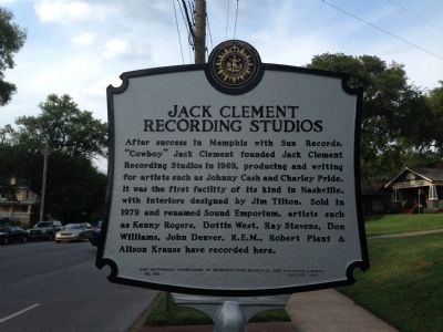 Jack Clement Recording Studios Marker. Click for full size. Jack Clement Recording Studios Marker image. Click for full size.
