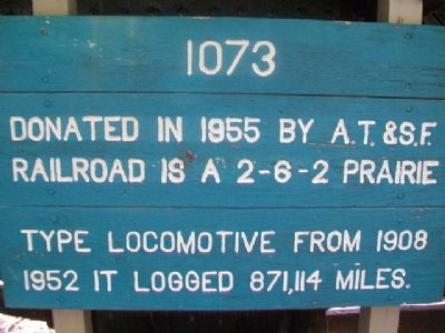 Santa Fe Steam Locomotive 1073 Marker. Click for full size. Santa Fe Steam Locomotive 1073 Marker image. Click for full size.