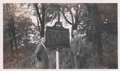 Erecting the Underground Railroad Station Marker image. Click for full size.