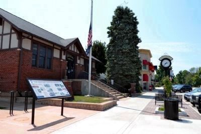 Markers in front of New Carlisle Town Hall image. Click for full size.