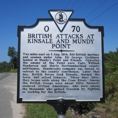 British Attacks at Kinsale and Mundy Point Marker. Click for full size. British Attacks at Kinsale and Mundy Point Marker image. Click for full size.