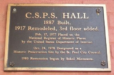 C.S.P.S. Hall NRHP Marker. Click for full size. C.S.P.S. Hall NRHP Marker image. Click for full size.