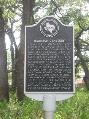 Harrison Cemetery Texas Historical Marker. Click for full size. Harrison Cemetery Texas Historical Marker image. Click for full size.