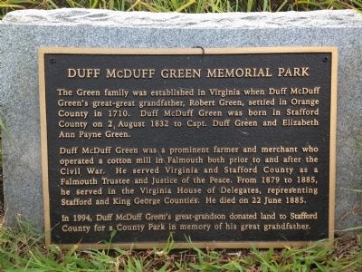 Duff McDuff Green Memorial Park Marker. Click for full size. Duff McDuff Green Memorial Park Marker image. Click for full size.