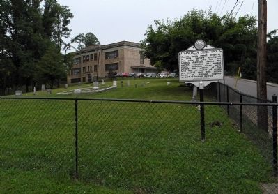 Wide view of the Vandalia Cemetery Marker. Click for full size. Wide view of the Vandalia Cemetery Marker image. Click for full size.