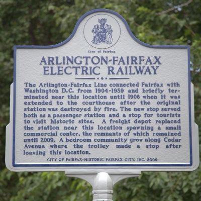 Arlington-Fairfax Electric Railway Marker. Click for full size. Arlington-Fairfax Electric Railway Marker image. Click for full size.