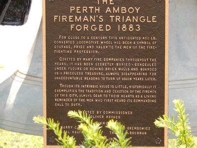 The Perth Amboy Fireman's Triangle Forged 1883 Marker image. Click for full size.