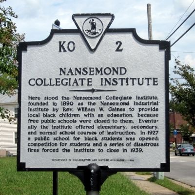 Nansemond Collegiate Institute Marker. Click for full size. Nansemond Collegiate Institute Marker image. Click for full size.