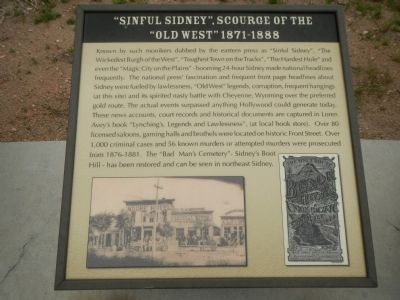 ”Sinful Sidney”, Scourge of the “Old West” 1871-1888 Plaque, Hickory Square Marker image. Click for full size.