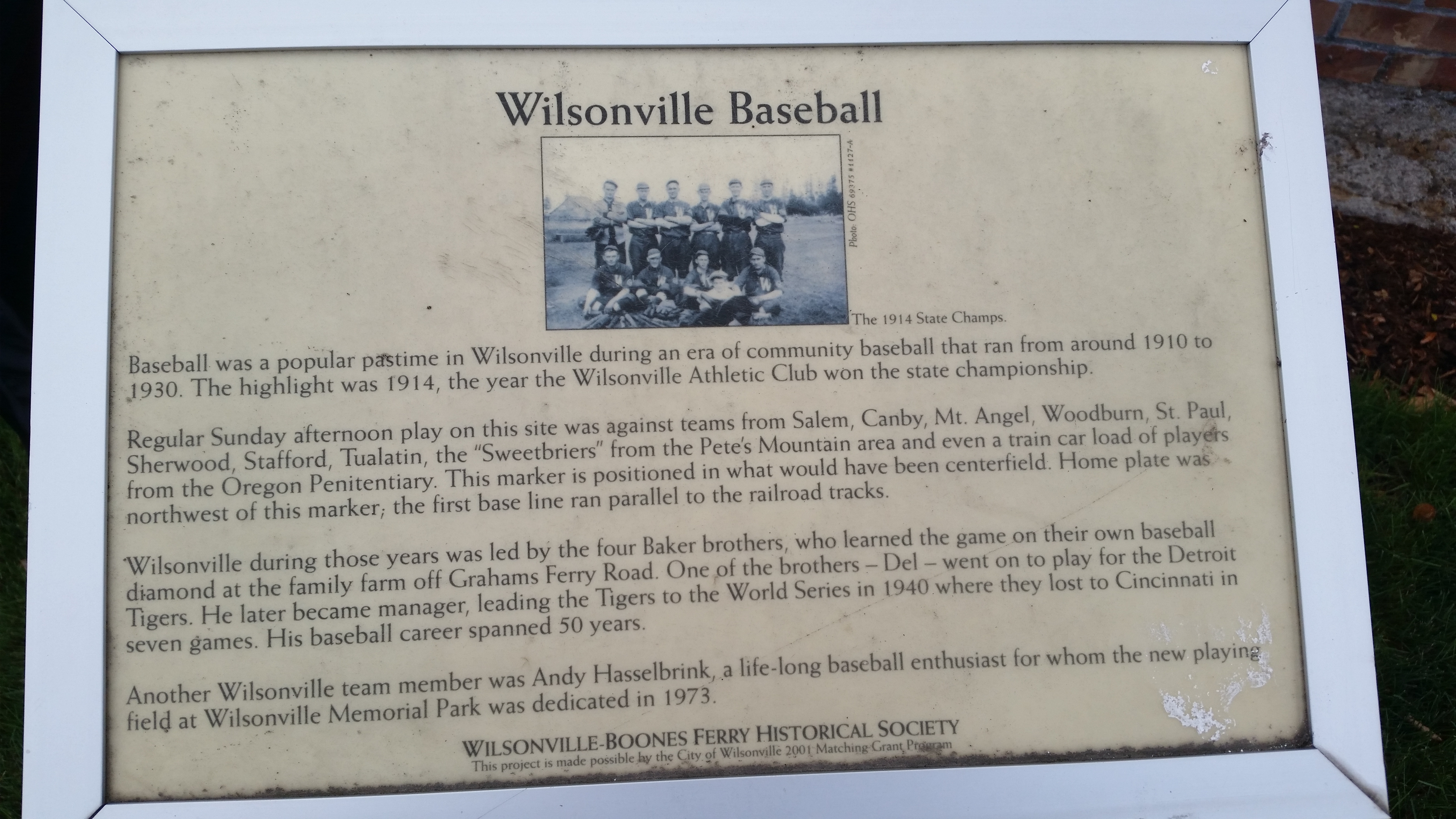 Wilsonville Baseball Marker