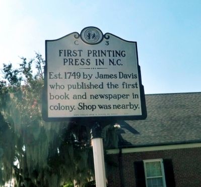 First Printing Press In N.C. Marker image. Click for full size.