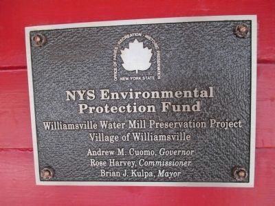 Williamsville Water Mill NY State Environmental Protection Fund Plaque image. Click for full size.