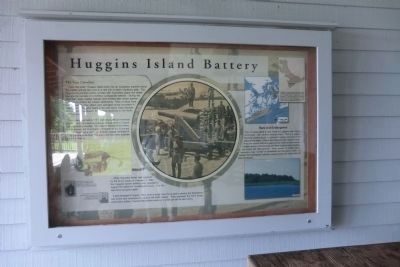 Huggins Island Battery marker located on the front porch of the visitor center image. Click for full size.
