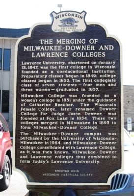 The Merging of Milwaukee-Downer and Lawrence Colleges Marker image. Click for full size.