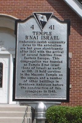 Temple B'Nai Isreal Marker<br>Front image. Click for full size.