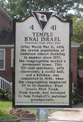 Temple B'Nai Isreal Marker<br>Reverse image. Click for full size.
