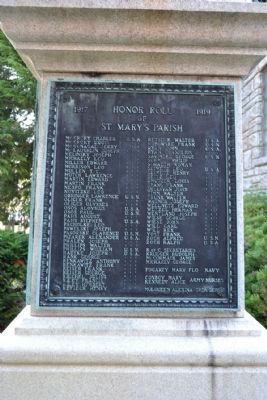 St. Mary's Parish World War I Memorial and Honor Roll Marker. Click for full size. St. Mary's Parish World War I Memorial and Honor Roll Marker image. Click for full size.