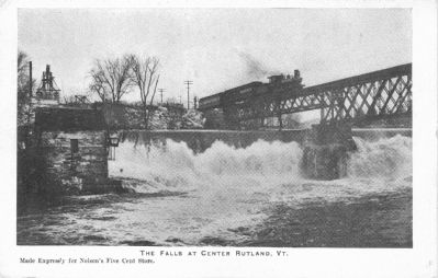 Old postcard of The Falls at Center Rutland made expressly for Nelson's Five Cent Store. image. Click for full size.
