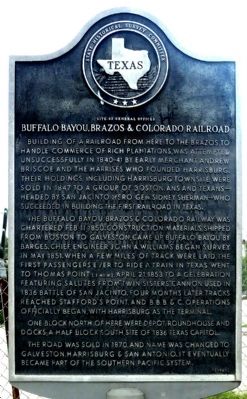 Buffalo Bayou, Brazos & Colorado Railroad Marker image. Click for full size.