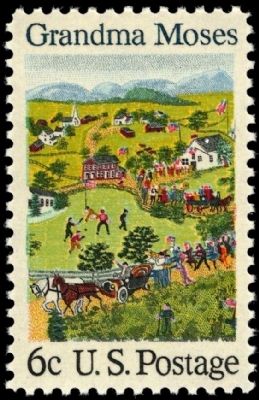 1969 U.S. Commemorative Postage Stamp Honoring Grandma Moses image. Click for full size.