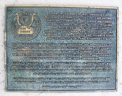 Buford M. Watson Jr. Park Marker. Click for full size. Buford M. Watson Jr. Park Marker image. Click for full size.