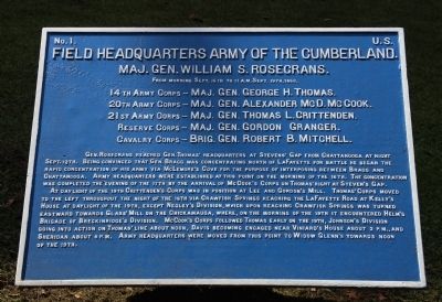 Field Headquarters Army of the Cumberland Marker. Click for full size. Field Headquarters Army of the Cumberland Marker image. Click for full size.