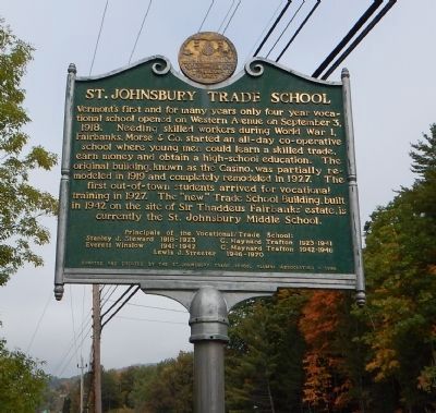 St. Johnsbury Trade School Marker. Click for full size. St. Johnsbury Trade School Marker image. Click for full size.