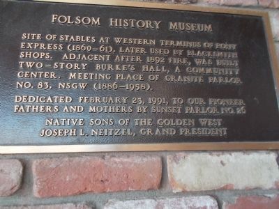 Folsom History Museum/ NSGW Marker image. Click for full size.