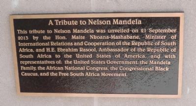Marker Panel 1: "A Tribute to Nelson Mandela" on the west face of the statue's pedestal image. Click for full size.