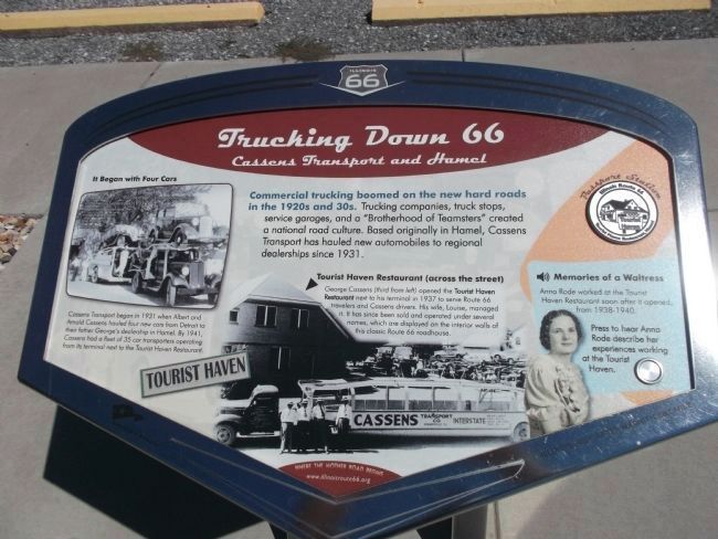 Trucking Down 66 - Cassens Transport and Hamel Marker. Click for full size. Trucking Down 66 - Cassens Transport and Hamel Marker image. Click for full size.