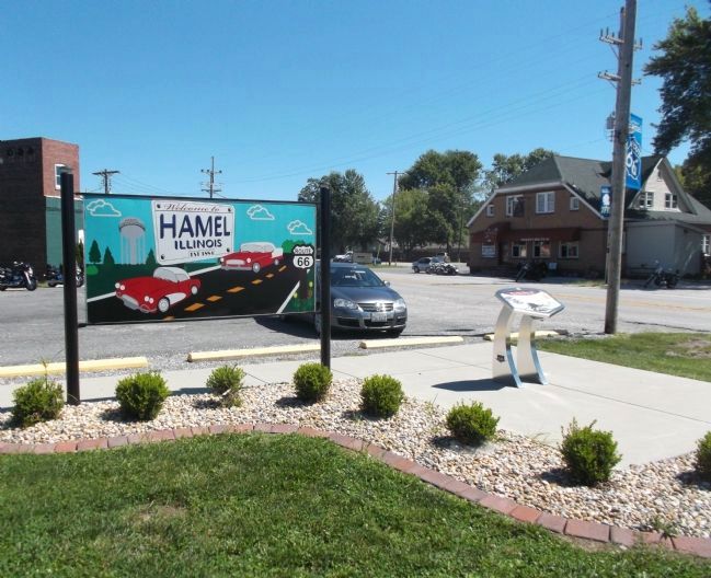 "Welcome to Hamel" Billboard and Hamel Wayside Marker image. Click for full size.