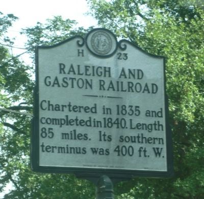 Raleigh and Gaston Railroad Marker. Click for full size. Raleigh and Gaston Railroad Marker image. Click for full size.