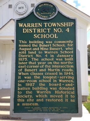 Warren Township District No. 4 School Marker. Click for full size. Warren Township District No. 4 School Marker image. Click for full size.